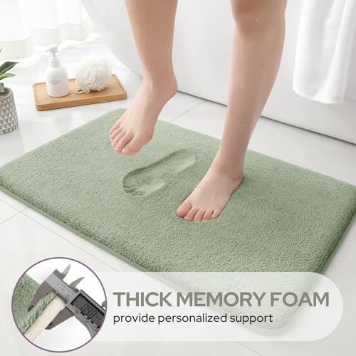HOMEIDEAS Sage Green 3-Piece Bathroom Rug Set with Memory Foam, Absorbent Bath Mats U-Shape Toilet Rug