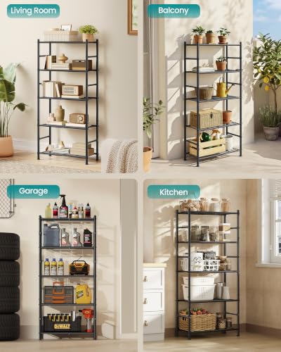 5-Tier Steel Wire Shelving Unit - 23.6 W x 56.7 H Storage Rack with Matte Black Finish