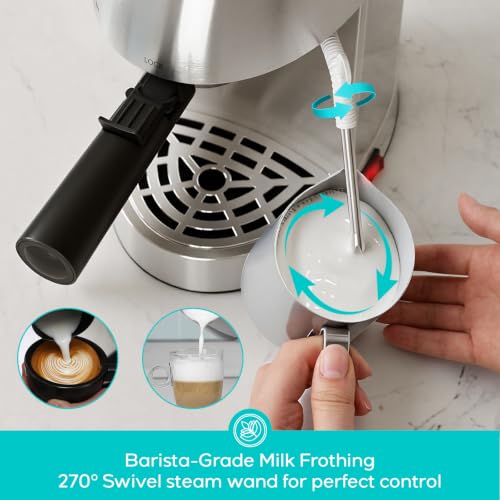 Casabrews 4-Cup Espresso Coffee Machine with Milk Frother - 3.5 Bar Pressure