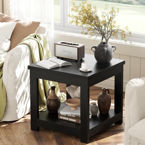 Homieasy Black 20x20 Square End Table for Living Room - Vintage Metal Accents