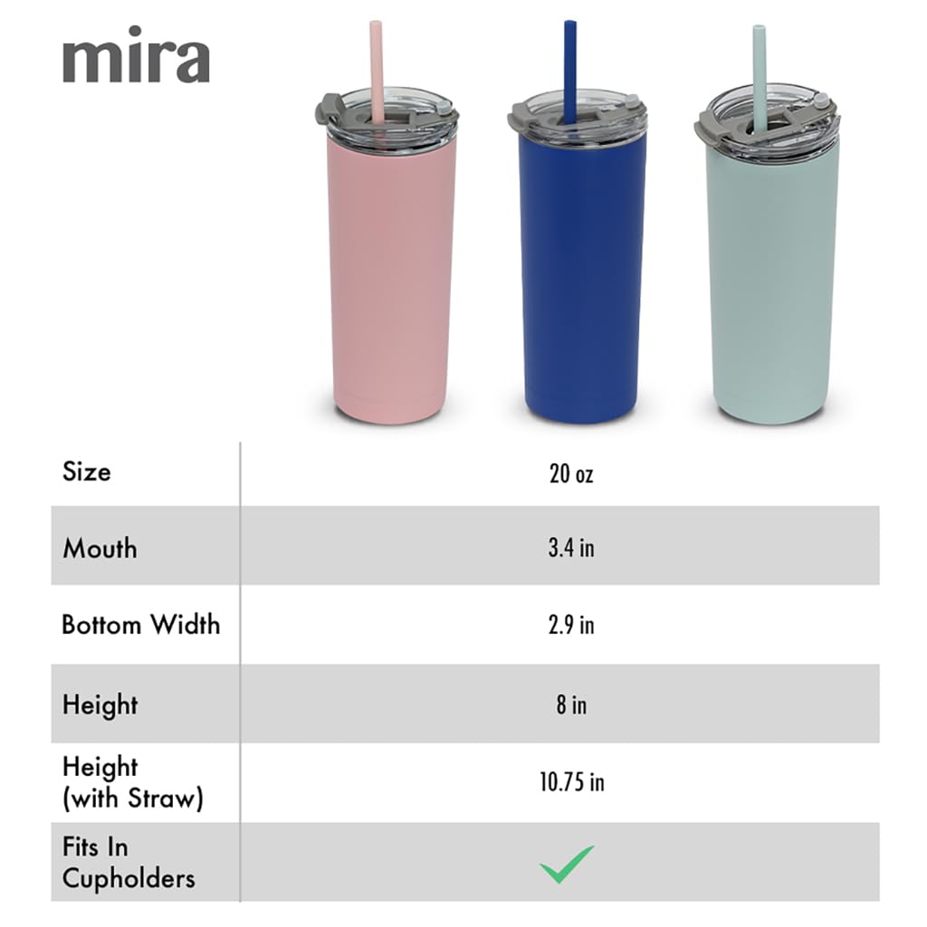 MIRA 20 oz Stainless Steel Vacuum Insulated Tumbler with Multi-Use Flip Lid & Straw - Travel Tumbler Cup for Hot or Cold Drinks - Pearl Blue
