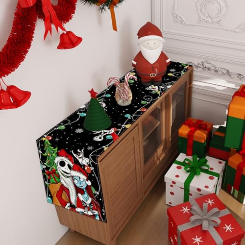 Black Christmas Table Runner 13" x 90" Holiday Home Decor for Xmas