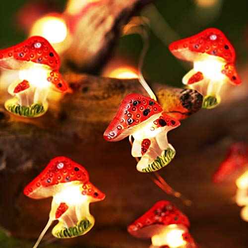 Mudder Mushroom Decor Lights, 10 ft 40 LEDs Mushroom Lights, 8 Lighting Modes Mushroom String Lights Battery Powered with Timer for Bedroom Winter Christmas Party Decoration