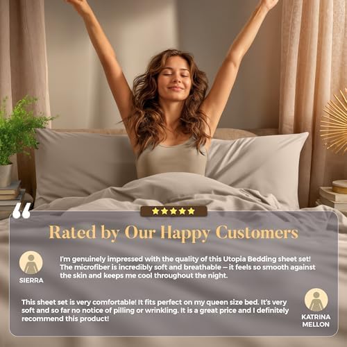 Utopia Bedding Queen Size Sheet Set - Soft & Breathable 4-Piece Microfiber Bed Sheets | Oeko-Tex Certified (Beige)