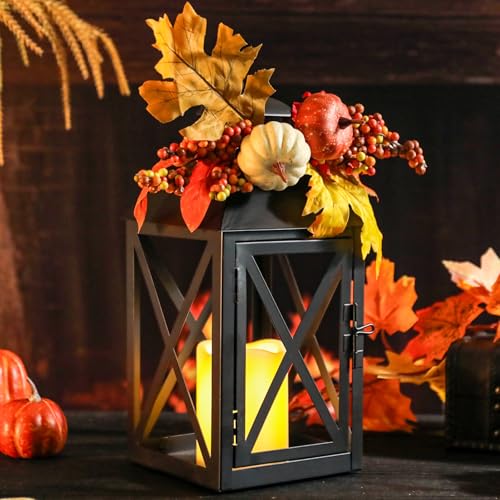 Fall Lanterns with LED Candles 2 Pack 12 Inch Thanksgiving Decor