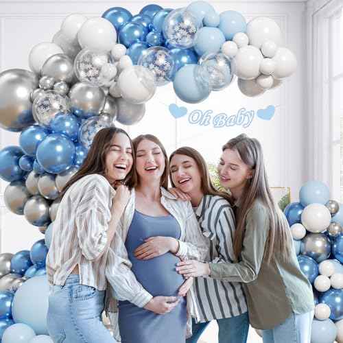 Blue Snowflake Balloon Arch Kit with Metallic White Pastel Blue and Sliver Balloons Snowflake Balloon for Baby Shower Birthday Party Decorations