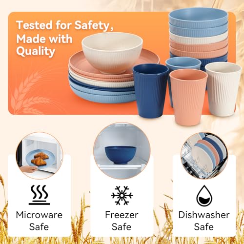 Hommaly 64-Piece Wheat Straw Dinnerware Set for 8, Unbreakable & Reusable