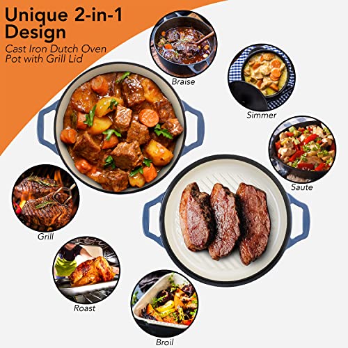 2-in-1 Enameled Cast Iron Braiser Pan with Grill Lid - 3.3-Quart