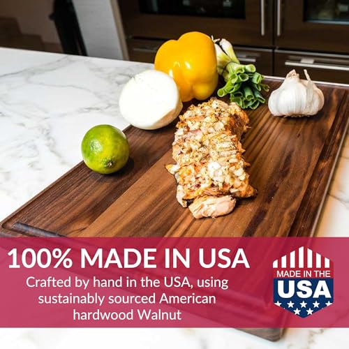 Walnut Wood Reversible Cutting Board - Made in USA, Food Safe & Knife-Friendly