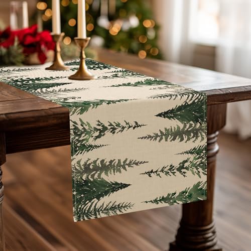 Croar Pine Trees Christmas Table Runner 13x72 in - Burlap Look
