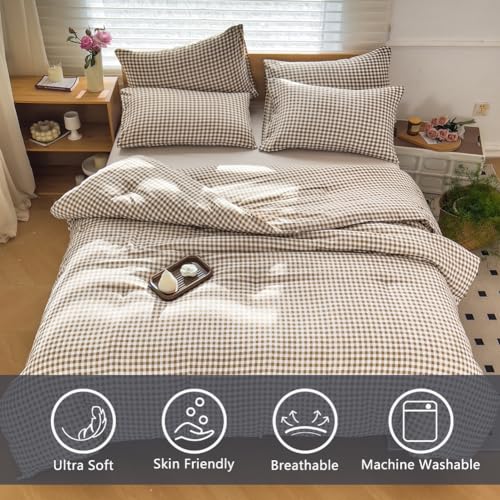 Tan Gingham Queen Comforter Set - 3 Pieces, Bedspread & Pillow Shams