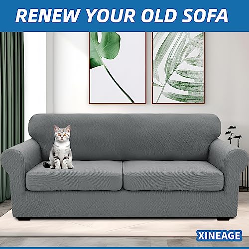 3-Piece Stretch Sofa Cover Set for 71-91 Inch Couches with Cushions - Light Gray