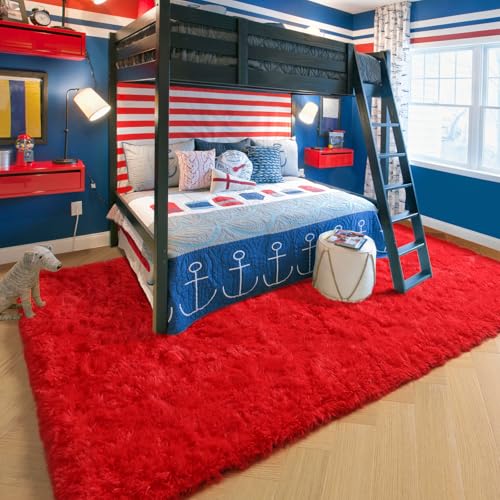 Amdrebio Red Christmas Fluffy Area Rug 6x9 ft for Living Room & Bedroom