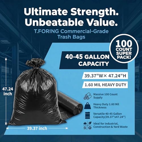 Heavy Duty Trash Bags 40-45 Gallon, 1.6 Mil Thick, 100 Count - Variation of 120 Count