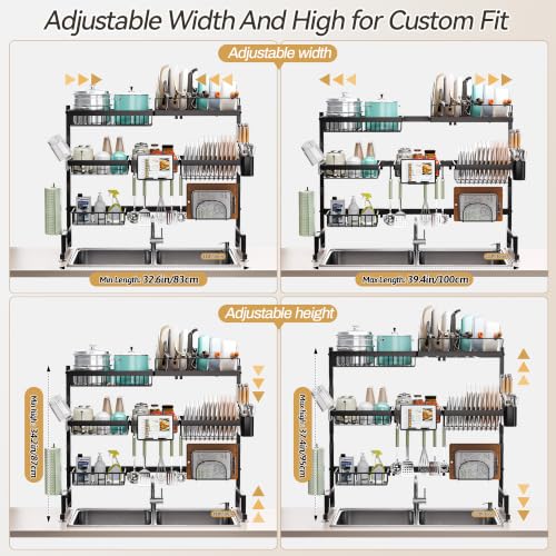 Black Over Sink Dish Drying Rack Expandable 32-40 Inch Kitchen Organizer