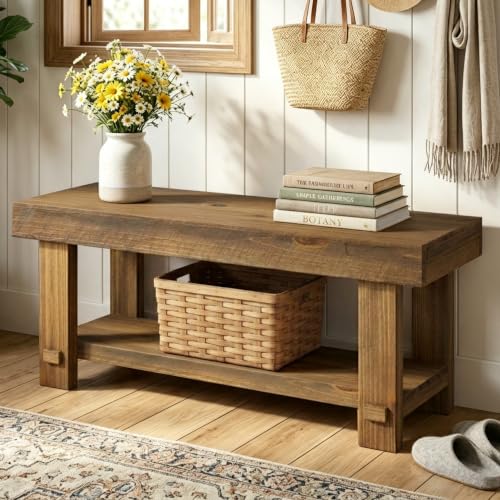 42.6-Inch Solid Wood Entryway Bench Farmhouse Narrow Storage Seat
