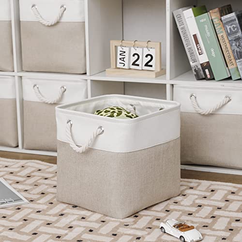 MidmmVick 11x11 Inch Collapsible Storage Bins, 6 Pack White & Beige