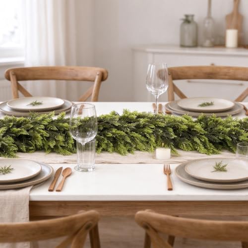 SIECCY 4 Pack 6ft Artificial Cedar Garlands Real Touch Winter Greenery for Christmas Decorations