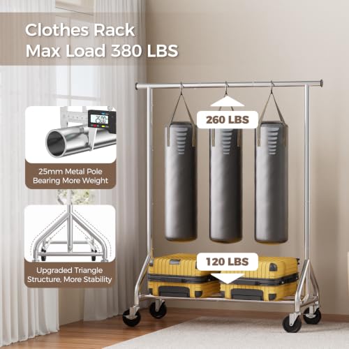 Heavy Duty Rolling Clothes Rack - Silver, 41 Inches, Load 380 LBS