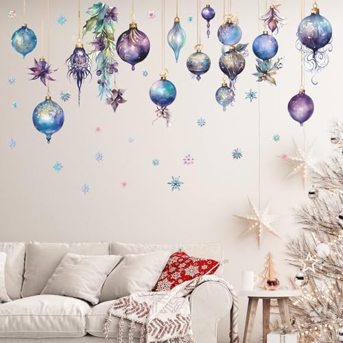 Merry Christmas Wall Decals Pine Cone Snowflake Wall Stickers Christmas Winter Home Wall Art Decor for Kids Room Classroom Office Bedroom Living Room Kitchen Playroom Decor (Purple)