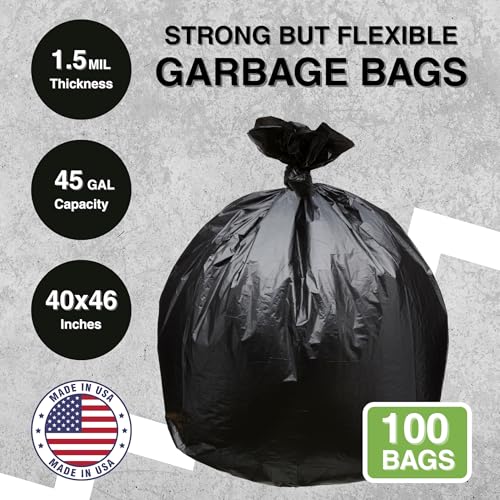 40 Gallon Garbage Bags 45x46 Inch Heavy Duty Trash Can Liners 100 Count