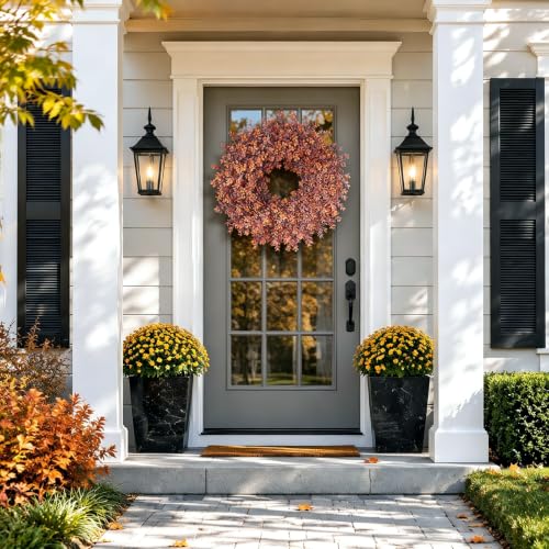 24-Inch Artificial Fall Boxwood Wreath for Front Door & Indoor Decor