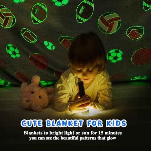 inhand Soccer Glow in The Dark Blanket Football Blanket Soccer Gift Toys for Boys Girls Teen Soft Cozy Kids Throw Blanket Bedroom Decor,Christmas Easter Birthday £¨Blue 50"x60"£©