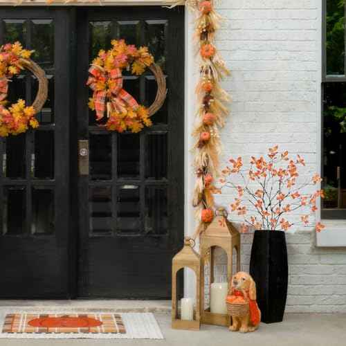 4 Pcs Artificial Greenery Stems with Orange Leaves Faux Fall Branches for Vases 32.7" Fake Ficus Twigs and Branches for Vase Filler Home Party Wedding Garden Office Shop Autumn Decorations