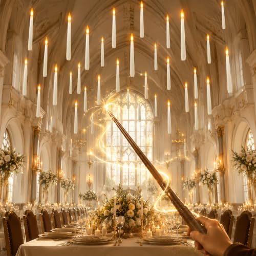 White 12-Pack Floating Candles with Wand Remote - Flameless LED Taper Candles for Holiday & Party Decor