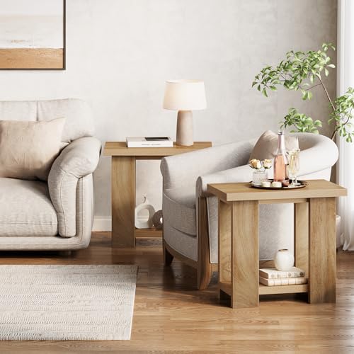 LITTLE TREE 2-Tier Side Table, Farmhouse End Table with Storage