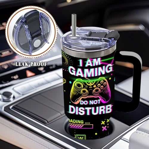 Neon Skull Gaming Tumbler 40oz Insulated Gamer Gift for Men & Teens
