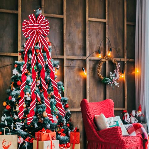 Christmas Tree Topper Bow Large Red Wreath Topper, Flocking Fabric