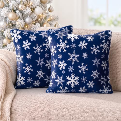 PAVILIA Snowflake Blue Holiday 18x18 Velvet Pillow Covers Set of 2
