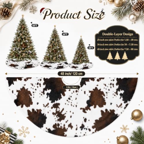 48 Inch Faux Fur Christmas Tree Skirt Black Cow Xmas Decoration for Holiday Decor