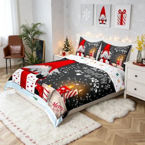 Twin Santa Gnomes Xmas Bedding Set - 2pc Duvet Cover & Pillow Sham, Erosebridal, Color 01