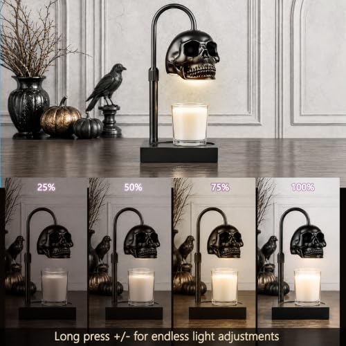 TOACSUCP Skull Candle Warmer Lamp Black Gothic Skeleton with Timer & Dimmer