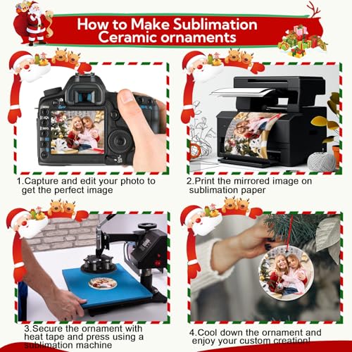 White 60 pcs Sublimation Ceramic Ornaments 3 Inch Round Holiday Decor