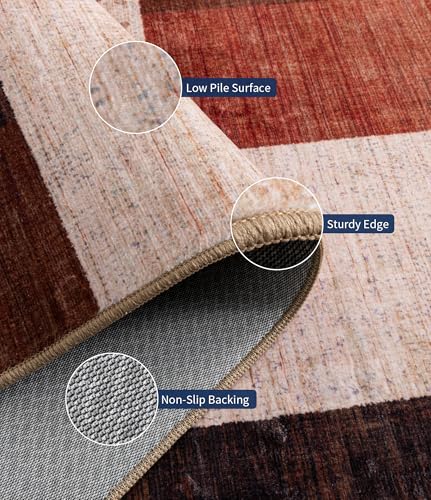 YIHOUSE Brown 5' x 7' Modern Geometric Patchwork Rug for Living Room & Bedroom