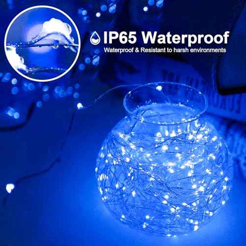 16Ft 50 LED Blue Fairy Lights Mini String Lights Waterproof for Mason Jars Halloween Christmas Parties Wedding Table Centerpieces Decoration