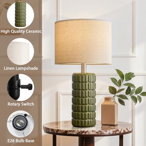 Seealle 23-Inch Green Modern Ceramic Table Lamps Set of 2 for Bedroom & Living Room