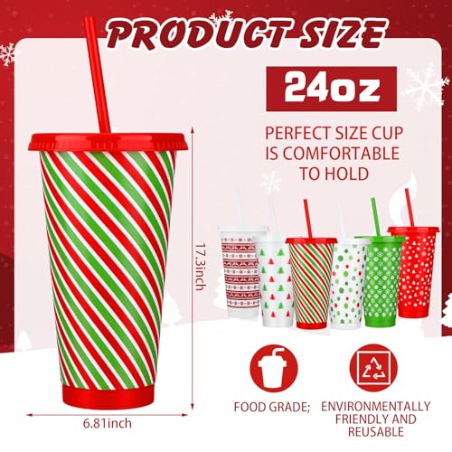 Maxcheck 18 Pack Christmas Tumblers with Straw and Lid 24 oz Plastic Cups