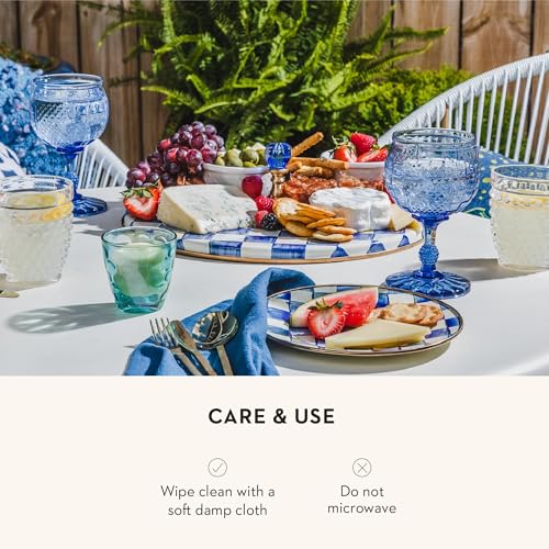 MacKenzie-Childs Cheese Course Charcuterie Board Blue - Royal Check, Round Serving Platter