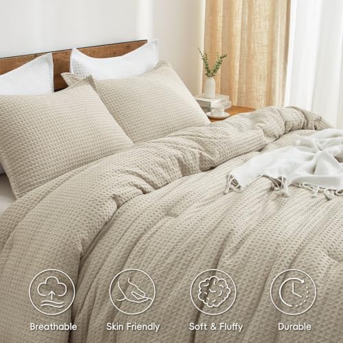 PHF Ultra Soft Waffle Comforter Set 3 Pieces King Linen | Breathable & Durable Bedding