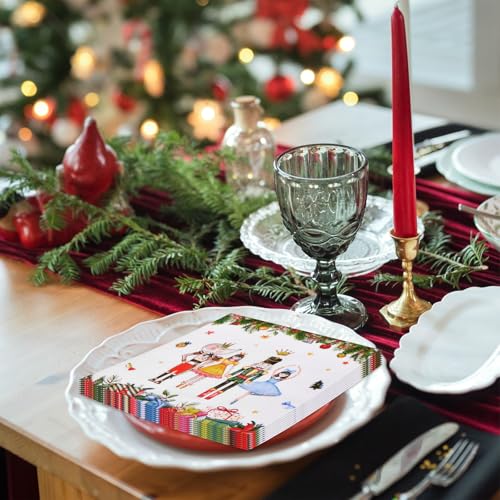 Christmas Ballet Napkins - White and Green 50 Count Holiday Party Disposable Paper