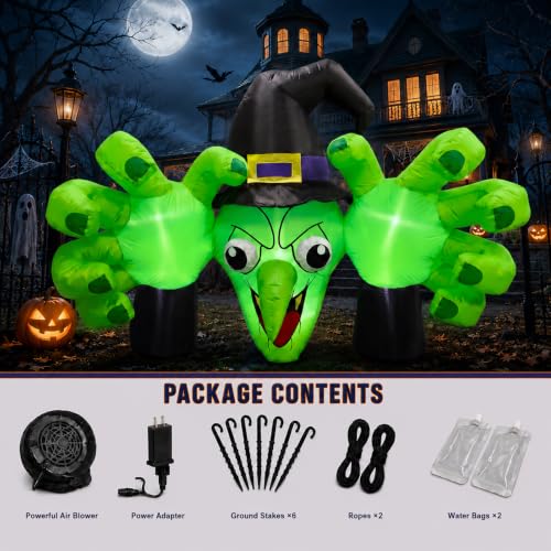Giant Halloween Inflatable Witch with LED Lights - Outdoor Yard Decor, 6FT