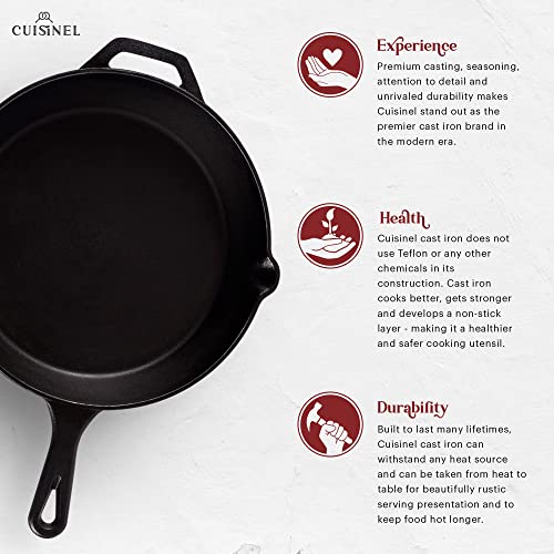 Cuisinel 12-Inch Cast Iron Skillet with Lid - Pre-Seasoned Frying Pan & Glass Cover