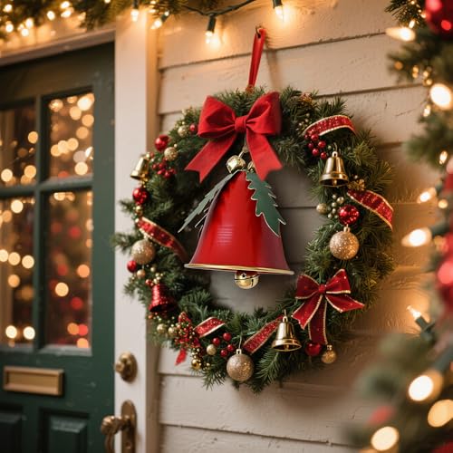 Red Metal Christmas Bell - Giant Rustic Jingle Bell Ornament for Indoor/Outdoor Decor (Variation: Red)