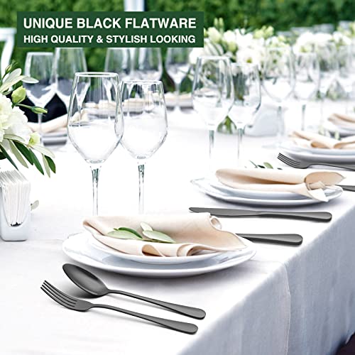 Black Flatware Set for 12 with Organizer - 60-Piece Stainless Steel Cutlery