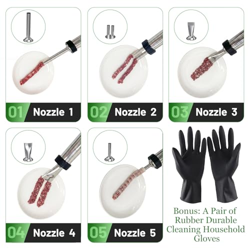 TENICPS Stainless Steel Jerky Gun Kit with 5 Nozzles, Sausage Maker, Food-Grade Meat Stuffer, Includes Brushes, Pusher & Gloves