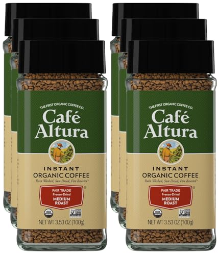 Organic Instant Coffee Medium Roast - 3.53 Oz Jar, Pack of 6 - Fair Trade & USDA Certified